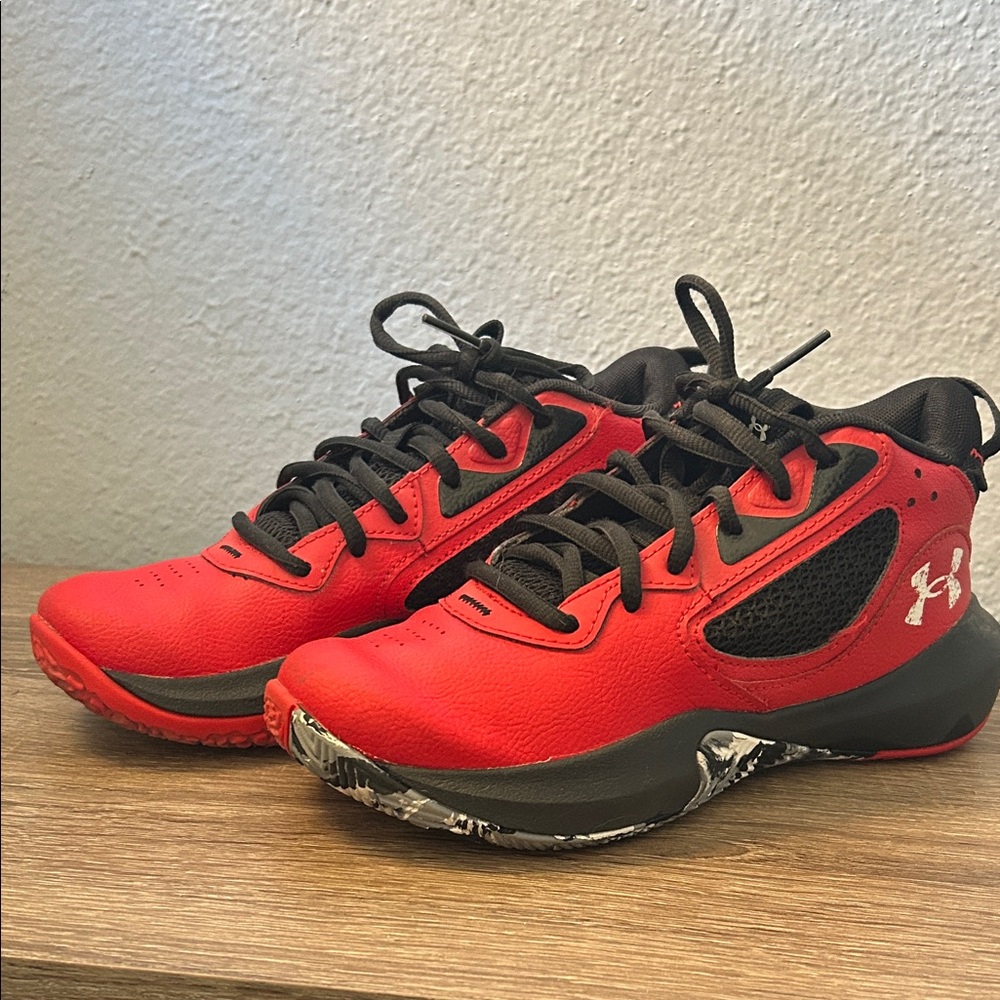 Under Armour Kids Red and Black Basketball Shoes